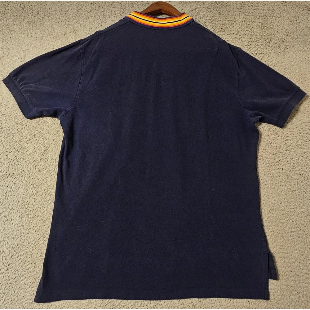 Polo Ralph Lauren Mens XL Navy Blue Rainbow Stripe Collar Quarter Zip Polo Shirt